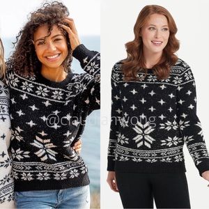 BAREFOOT DREAMS Fair Isle Cozychic Seaside Crewneck Sweater in Black